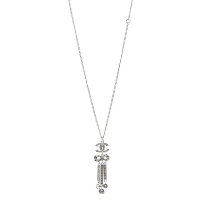 Chanel Crystal CC Bow Drop Necklace Silver 1 of 6
