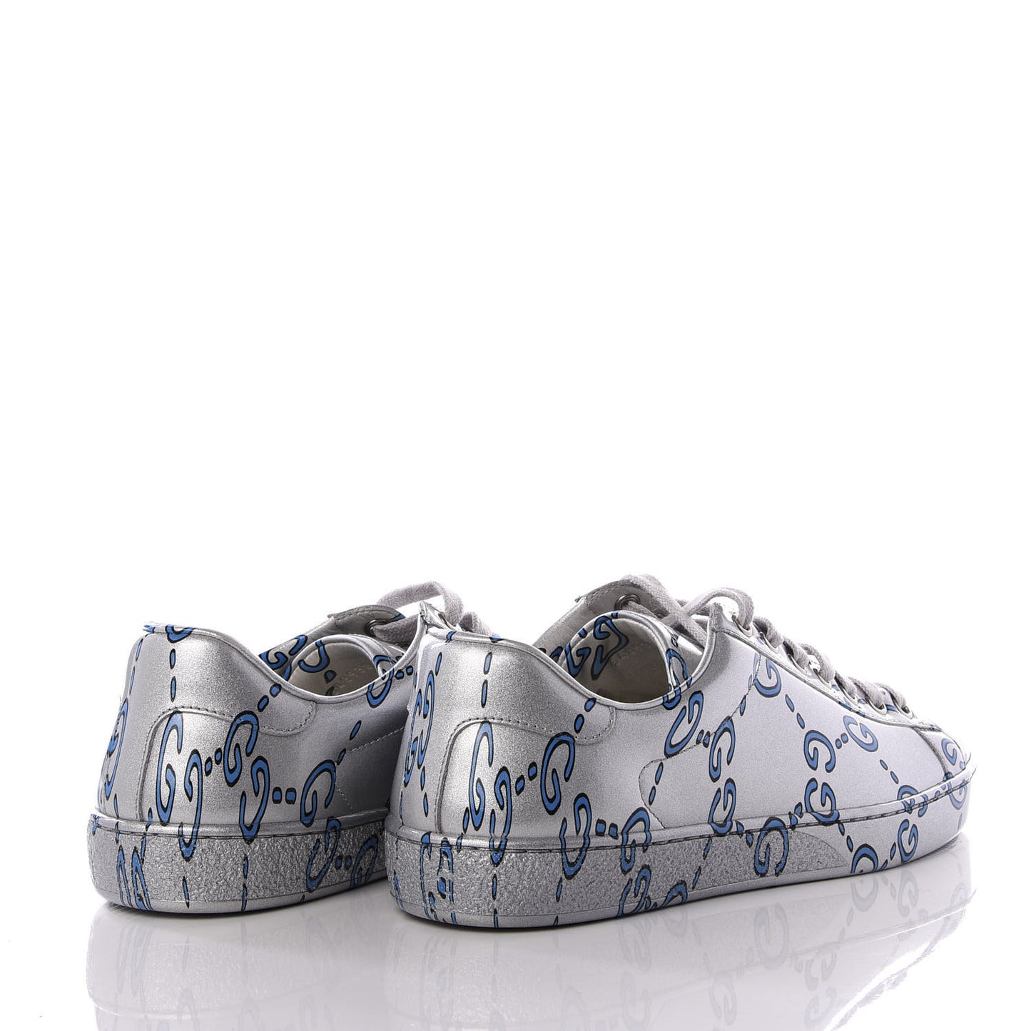 Miro Rubber Wax GucciGhost Print Mens New Ace Sneakers 6.5 Silver