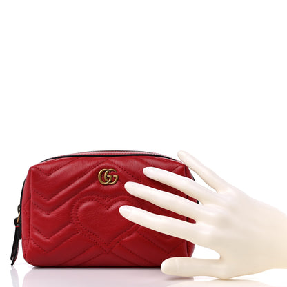 Gucci Calfskin Matelasse GG Marmont Cosmetic Case Hibiscus Red 2 of 10