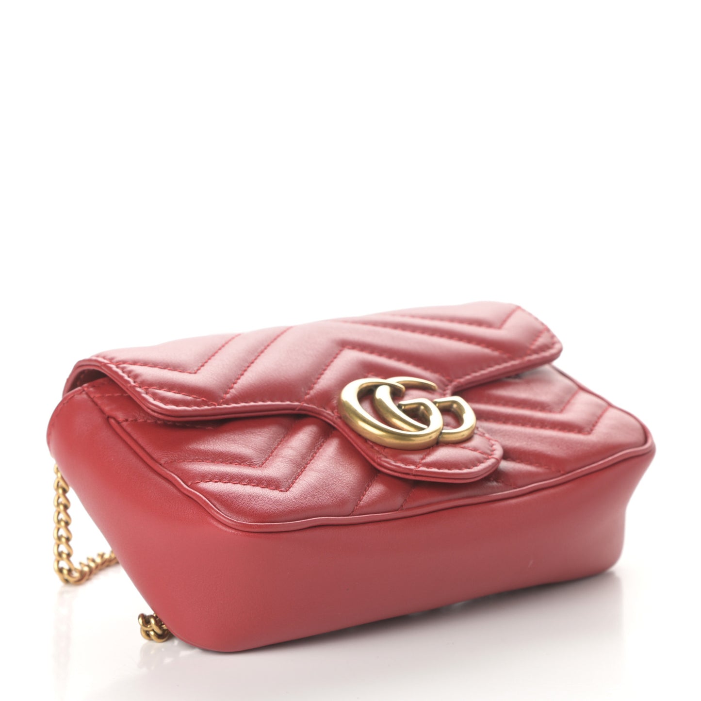 Calfskin Matelasse Super Mini GG Marmont Shoulder Bag Hibiscus Red