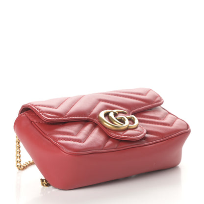 Gucci Calfskin Matelasse Super Mini GG Marmont Shoulder Bag Hibiscus Red 4 of 9