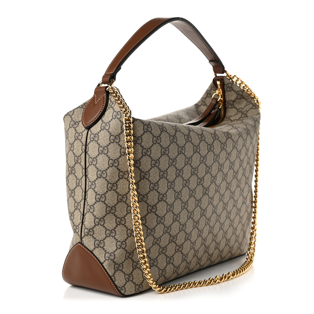 GG Supreme Monogram Large Linea A Hobo Light Brown