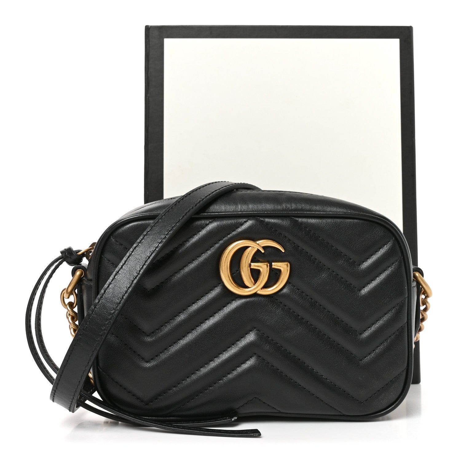 Gucci Calfskin Matelasse Mini GG Marmont Chain Shoulder Bag Black Black 11 of 11