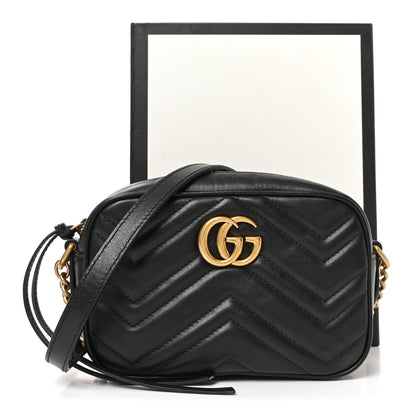 Gucci Calfskin Matelasse Mini GG Marmont Chain Shoulder Bag Black Black 11 of 11