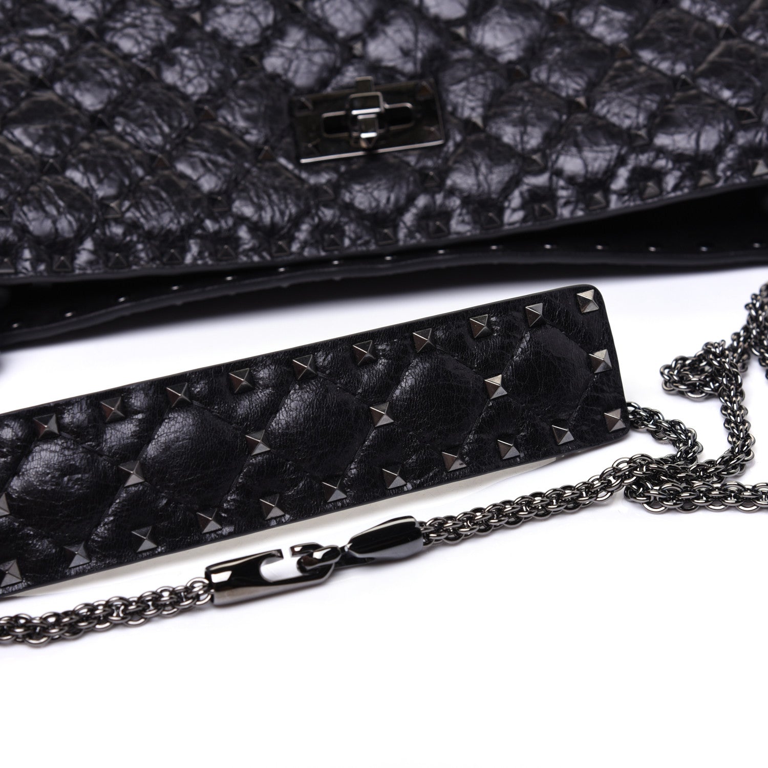 Valentino Garavani Craquele Nappa Rockstud Spike Shoulder Tote Black 13 of 14