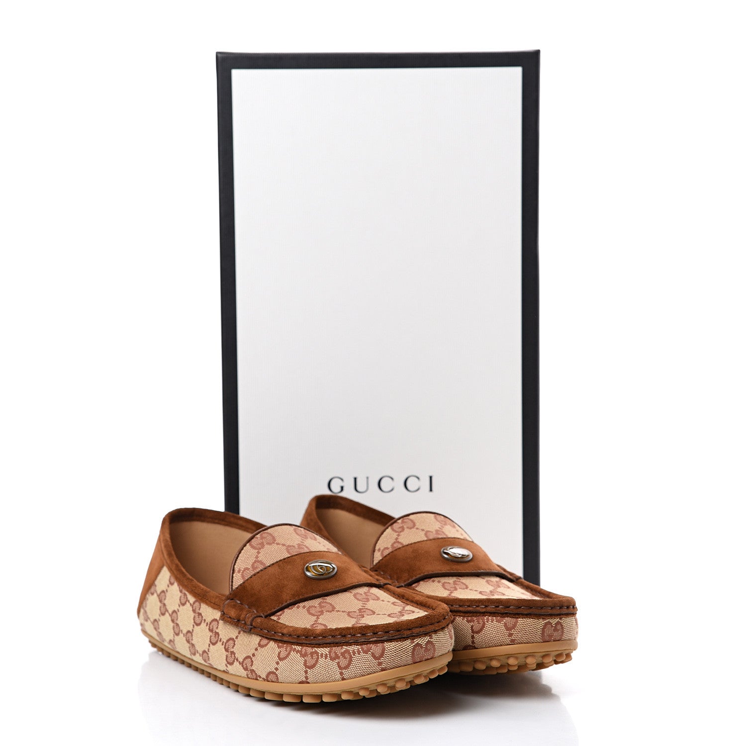 Gucci GG Monogram Suede Mens Driver Loafers 8 Beige Ruggine Cuir 9 of 9
