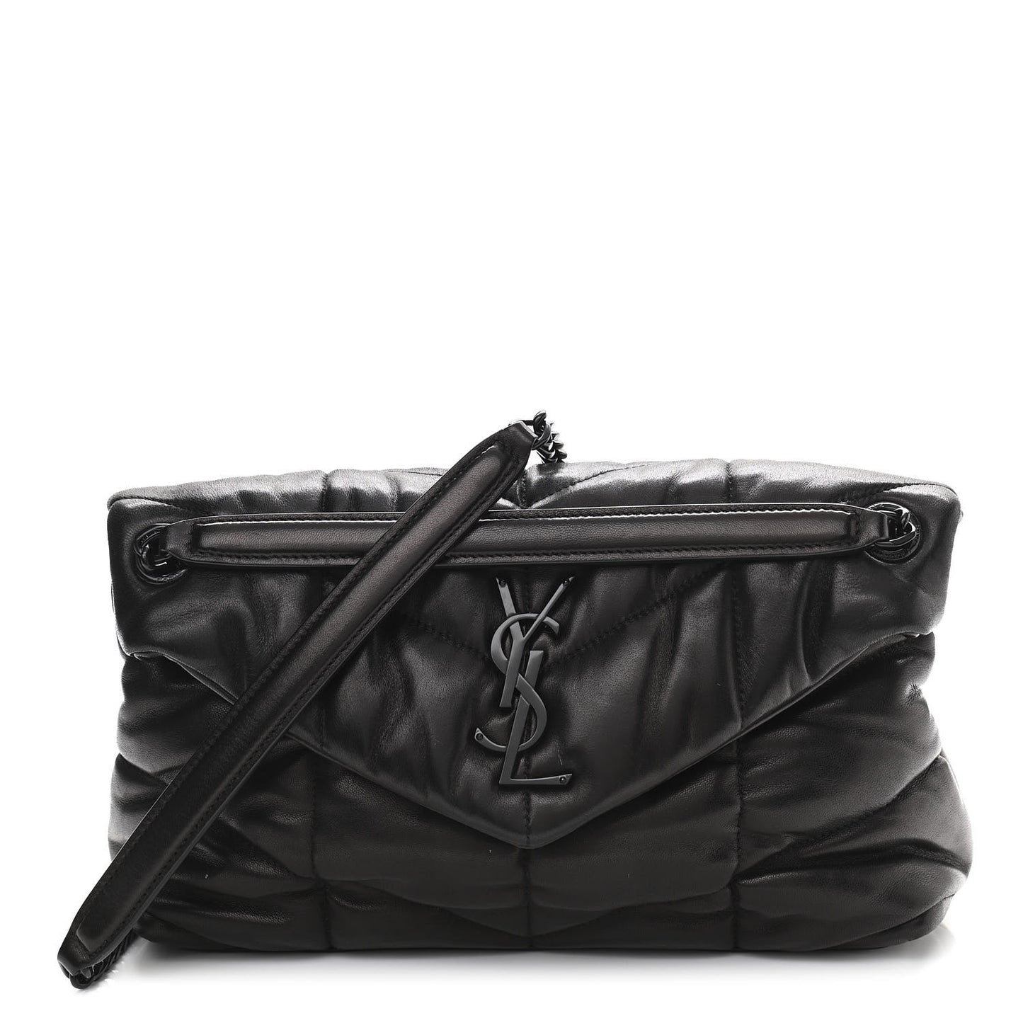 Lambskin Quilted Small Loulou Puffer Monogram Chain Satchel Black