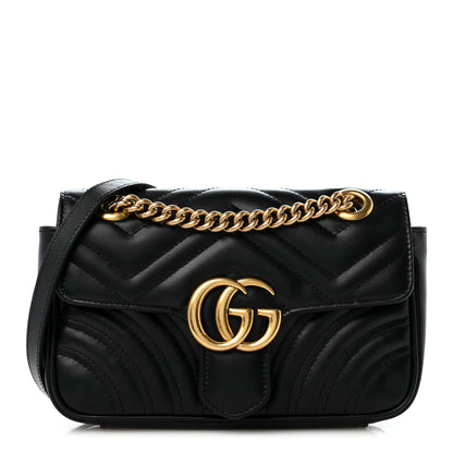 Gucci Calfskin Matelasse Mini GG Marmont Shoulder Bag Black 1 of 12