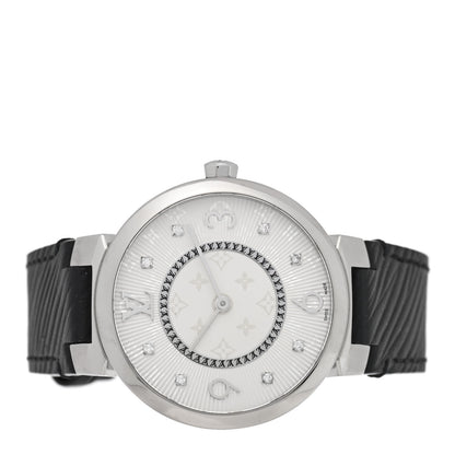 Louis Vuitton Stainless Steel Epi Diamond 33mm Tambour Slim Quartz Watch Black 2 of 5