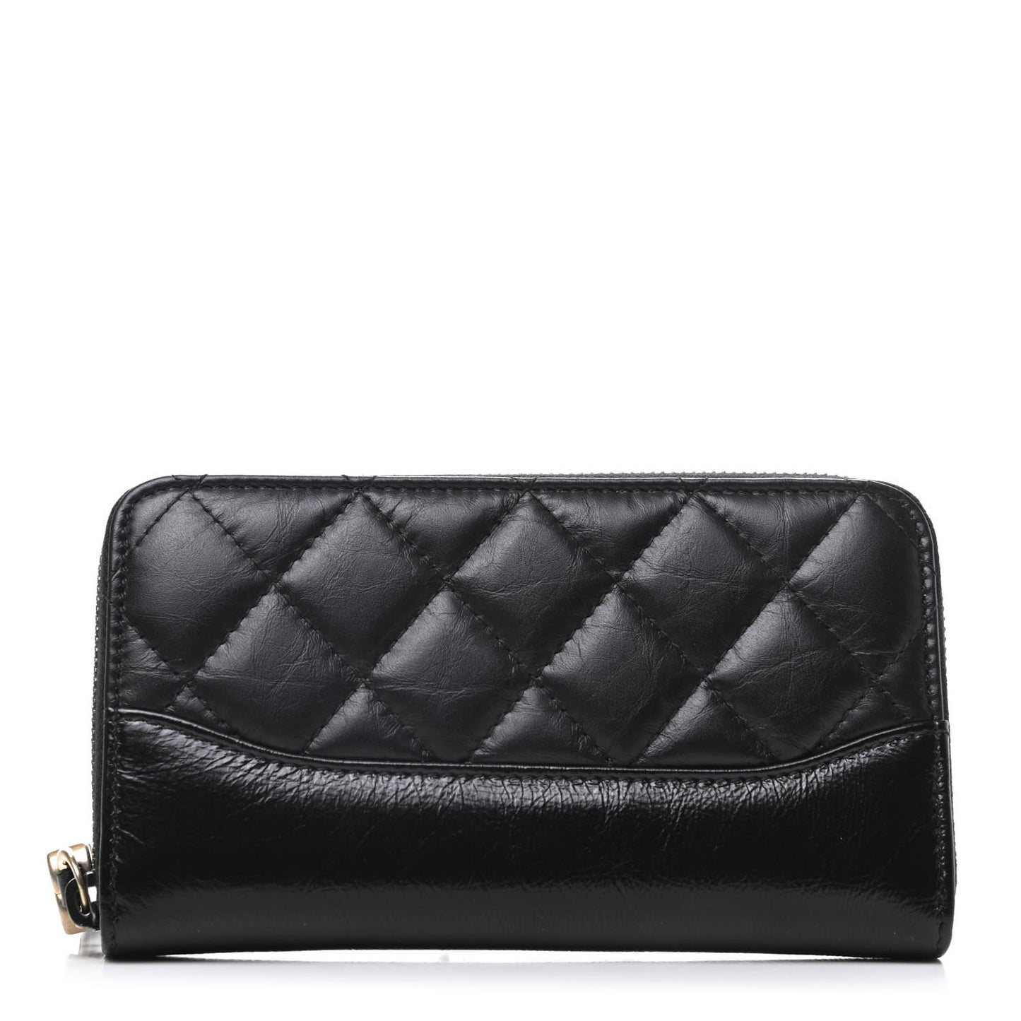 Aged Calfskin Quilted Small Gabrielle Zip Around Wallet Black