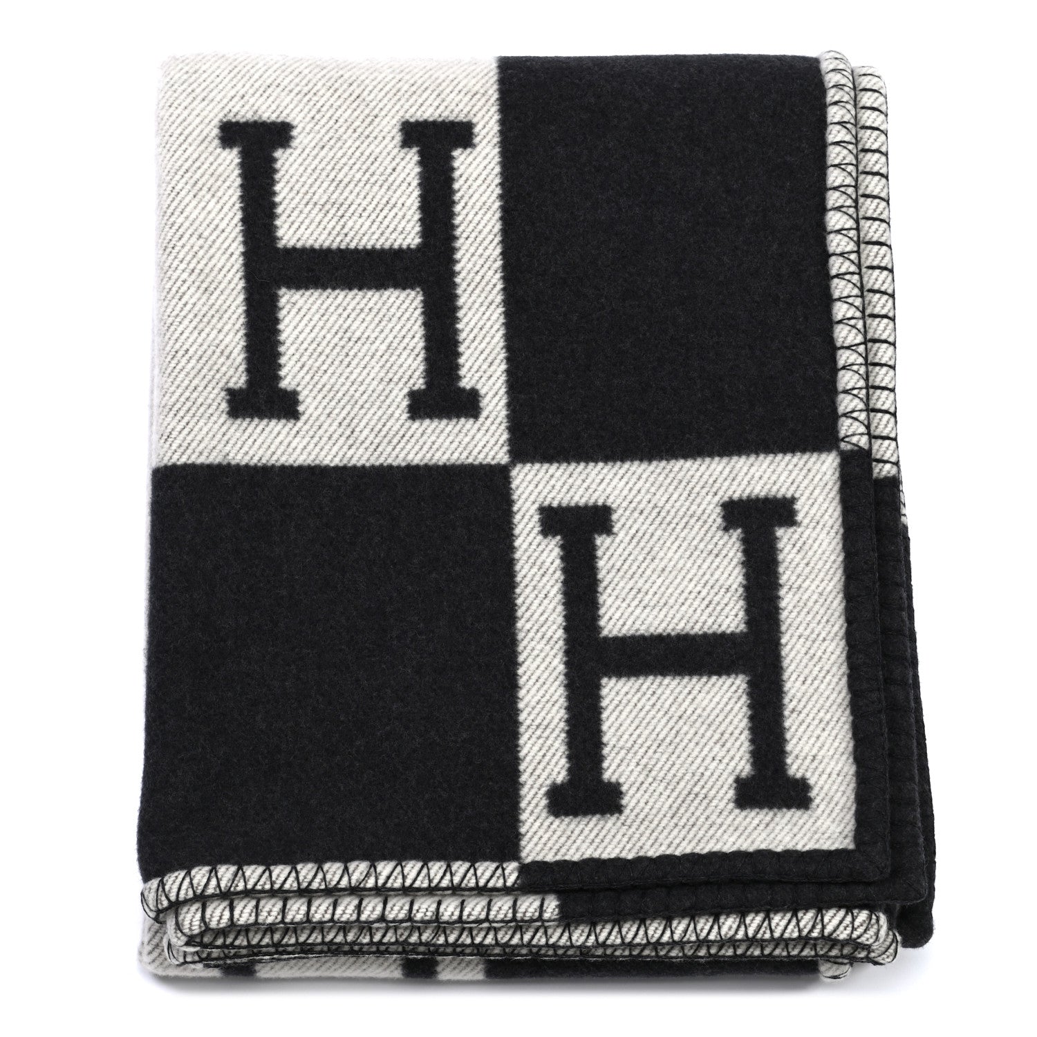 Hermes Wool Cashmere Avalon Blanket Ecru Gris Fonce 2 of 6