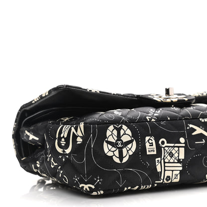 Chanel Satin Airline Printed Medium Double Flap Black White 9 of 12