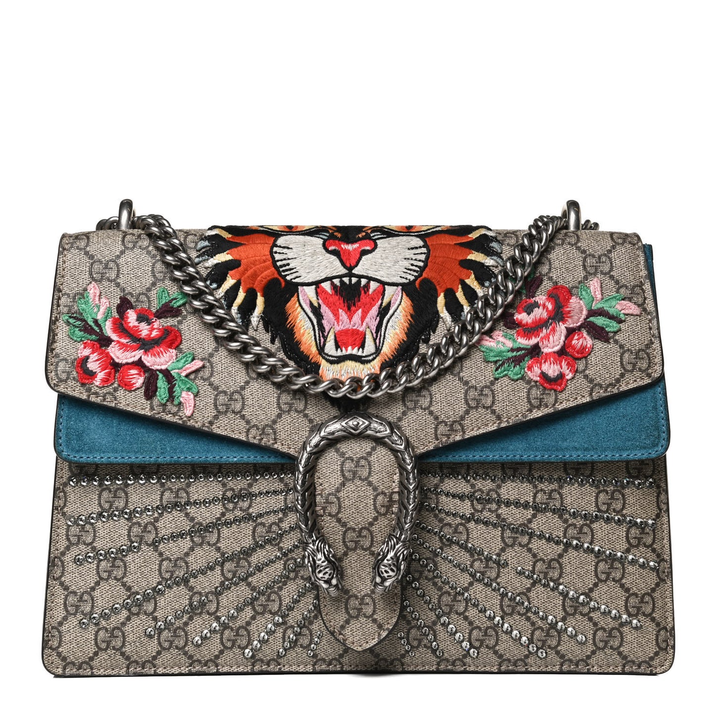 GG Supreme Monogram Angry Cat Embroidered Medium Dionysus Shoulder Bag Beige Ultramarine