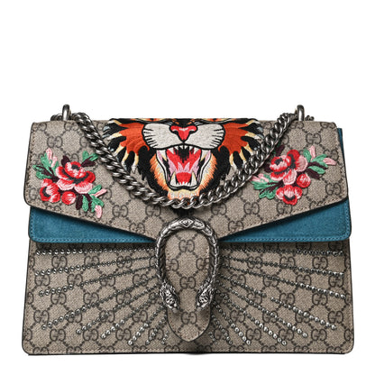 Gucci GG Supreme Monogram Angry Cat Embroidered Medium Dionysus Shoulder Bag Beige Ultramarine 1 of 14