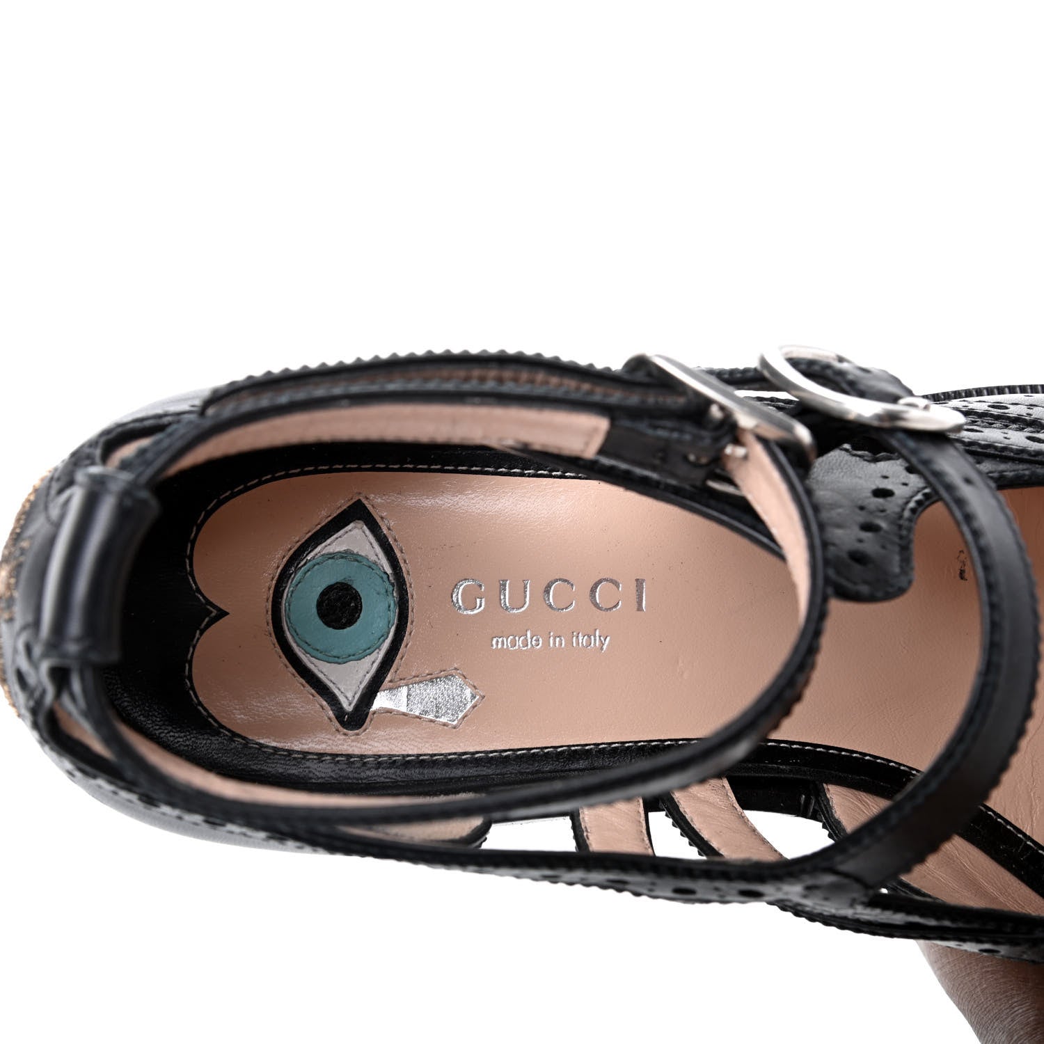 Gucci Calfskin Bee Embroidered Womens Queercore Brogue Wingtip Monk Strap Loafers 39 Black 9 of 13