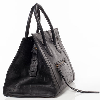 Celine Crocodile Embossed Small Phantom Luggage Black 3 of 8