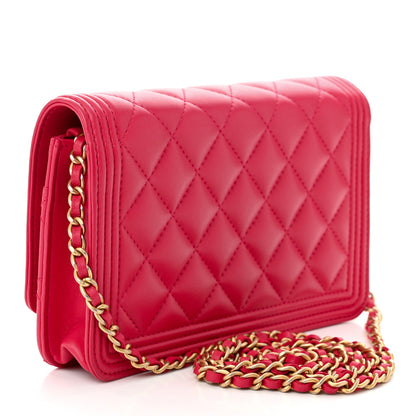 Chanel Lambskin Quilted Boy Wallet On Chain WOC Dark Fuchsia 3 of 12