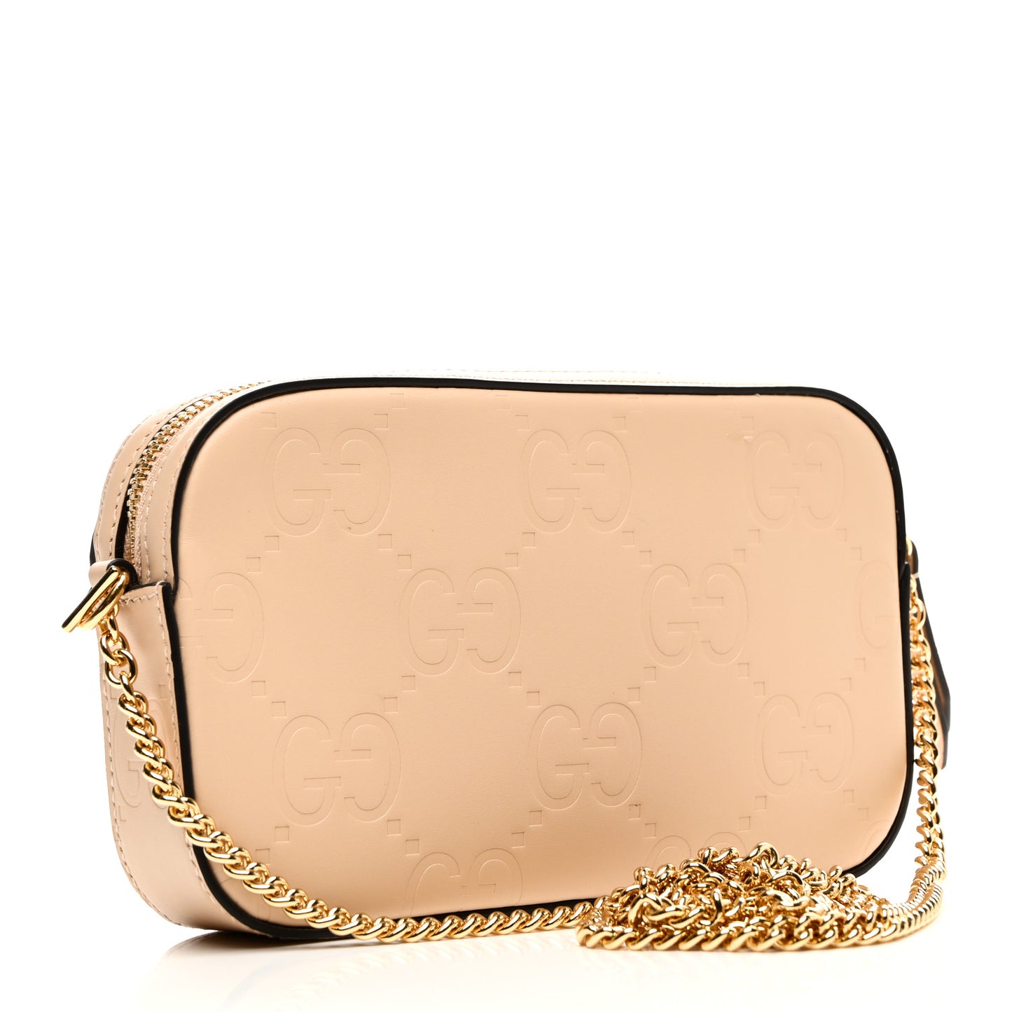 Calfskin GG Super Mini Debossed Chain Wallet Light Beige