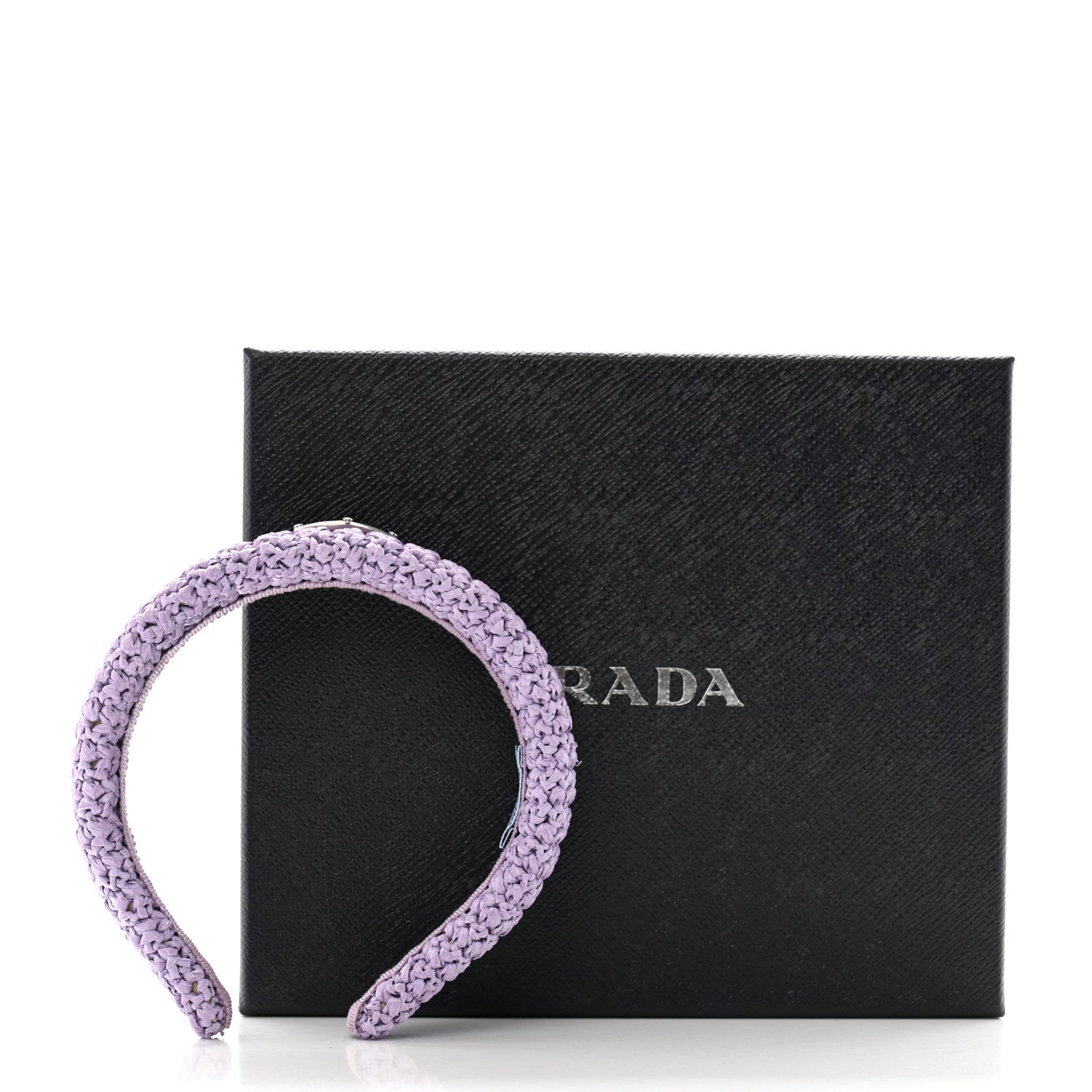 Prada Yarn Raffia Effect Crochet Metal Triangle Logo Headband Lilium 8 of 8