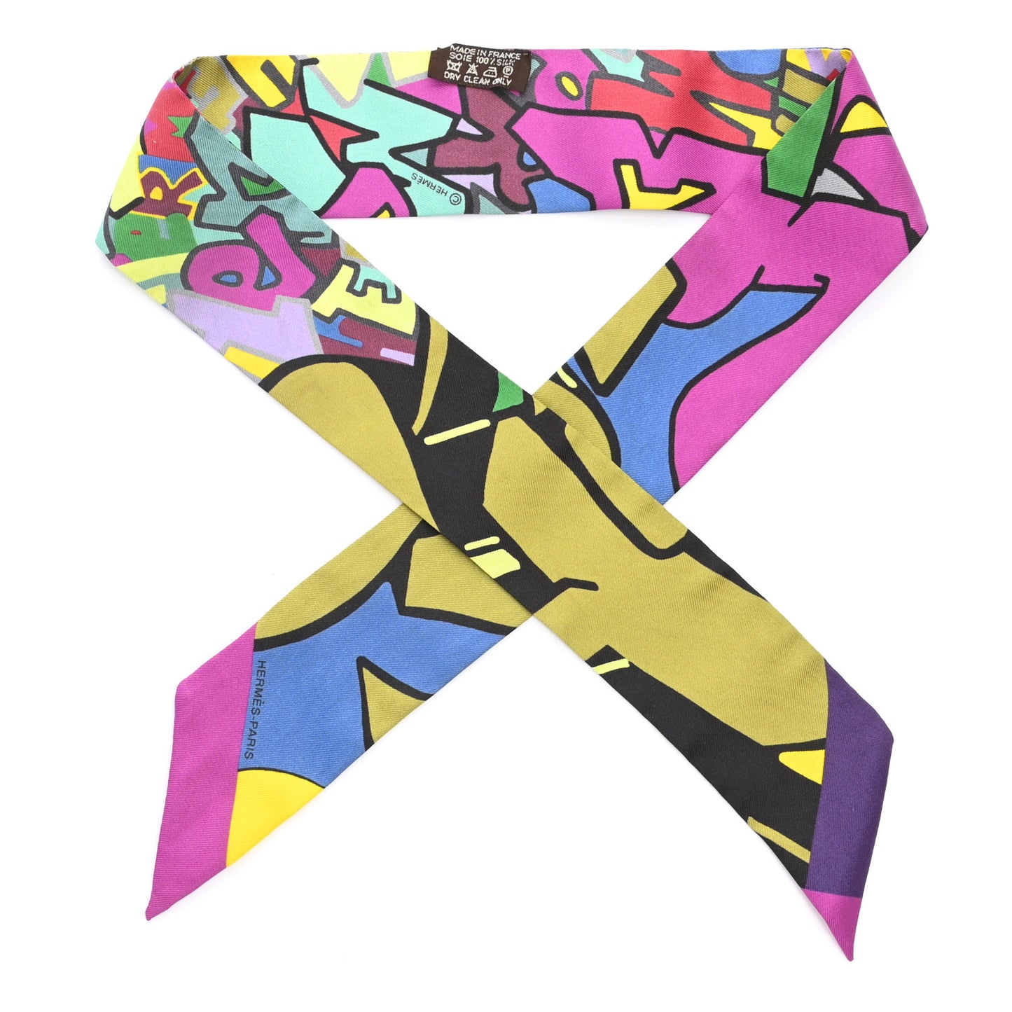 Silk Graff Graffiti Twilly Fuchsia Kaki Jaune