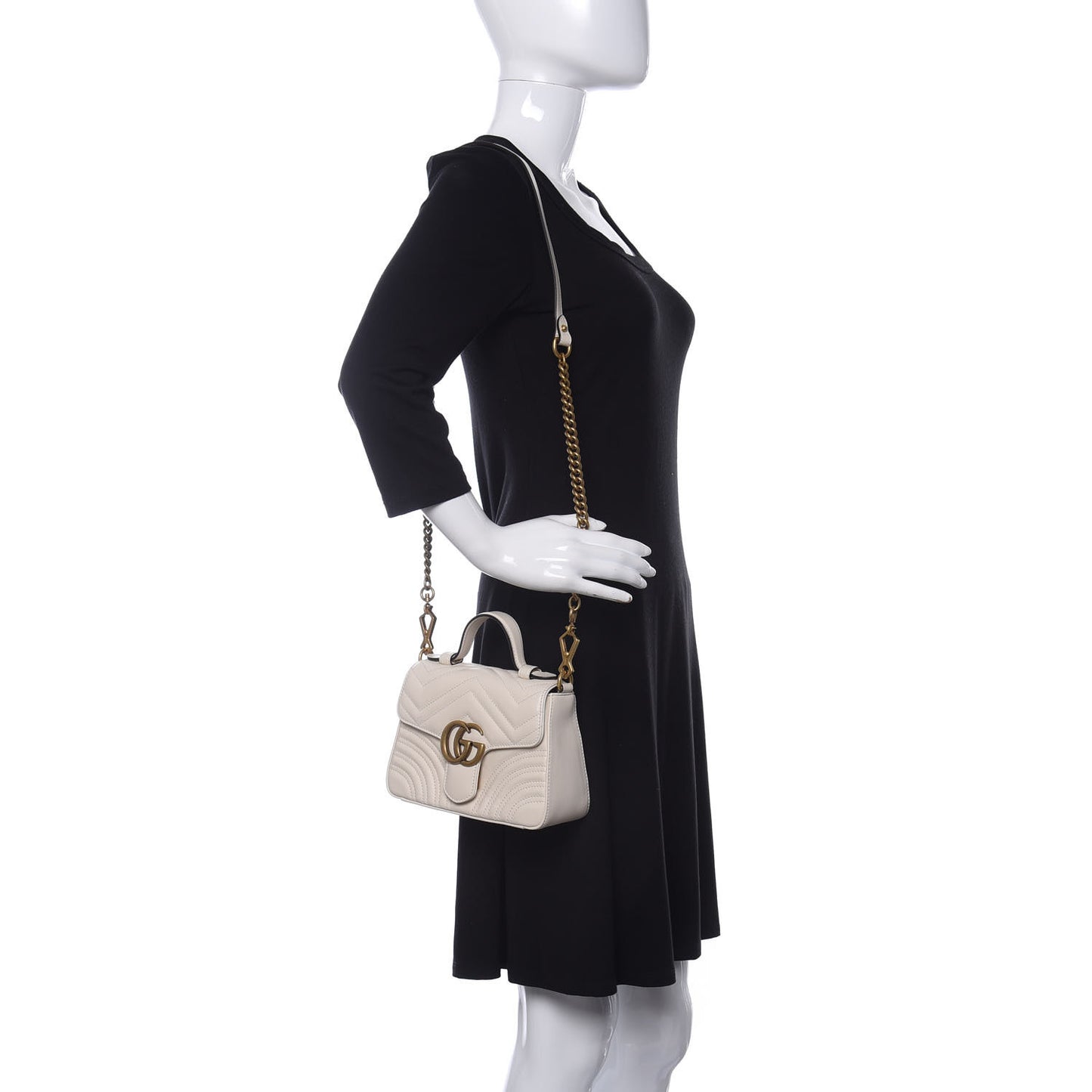 Calfskin Matelasse Mini GG Marmont Top Handle Shoulder Bag White