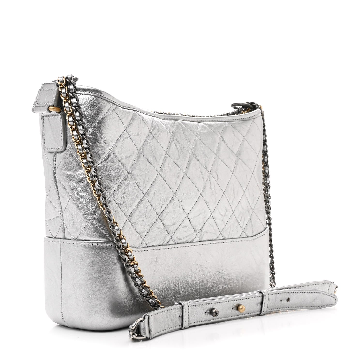 Chanel Metallic Aged Calfskin Quilted Medium Gabrielle Hobo Silver 3 of 11