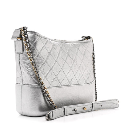 Chanel Metallic Aged Calfskin Quilted Medium Gabrielle Hobo Silver 3 of 11