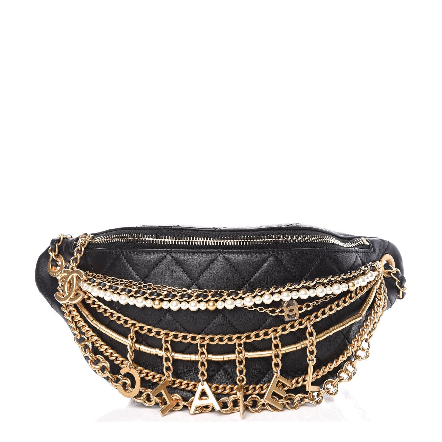 Chanel Lambskin Quilted All About Chains Waist Belt Bag Black 1 of 8