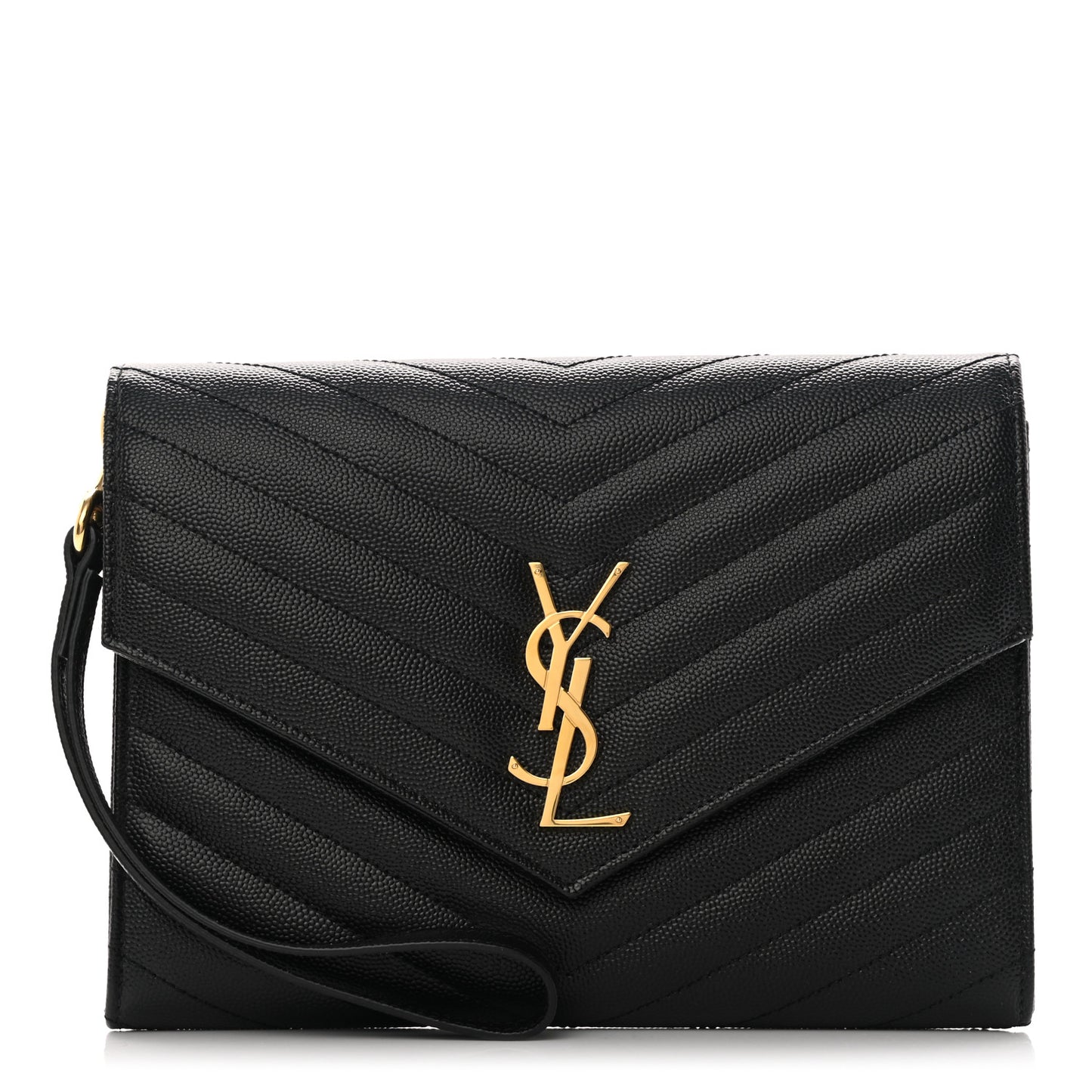 Grain De Poudre Matelasse Chevron Monogram Envelope Clutch Black