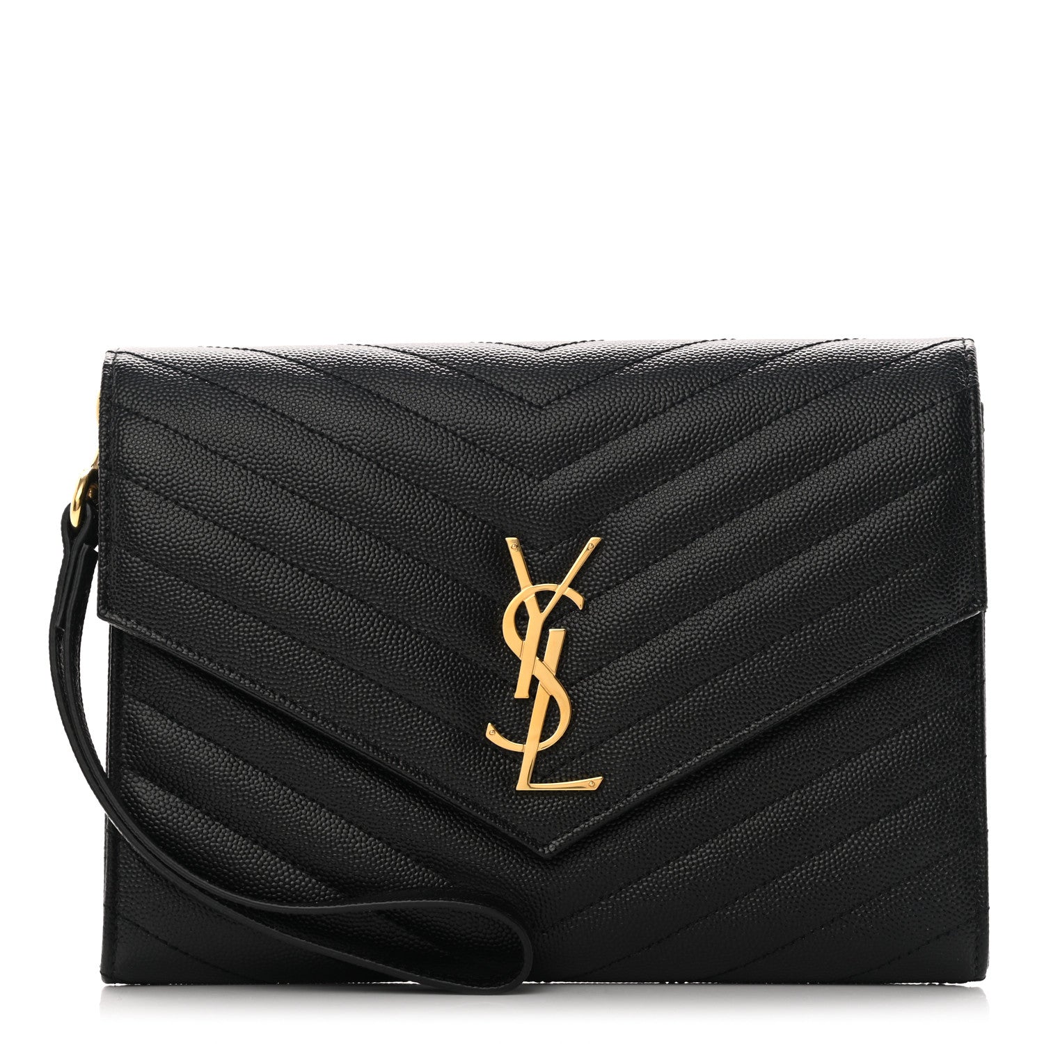 Saint Laurent Grain De Poudre Matelasse Chevron Monogram Envelope Clutch Black 1 of 7