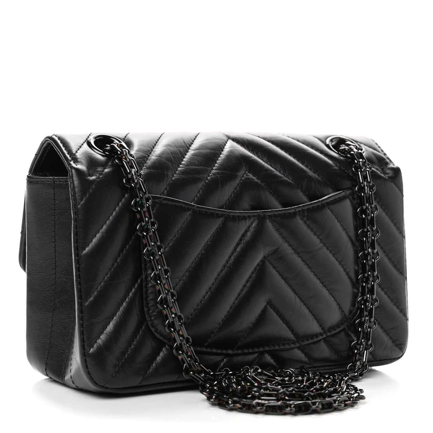 Aged Calfskin Chevron Quilted 2.55 Reissue Mini Flap So Black