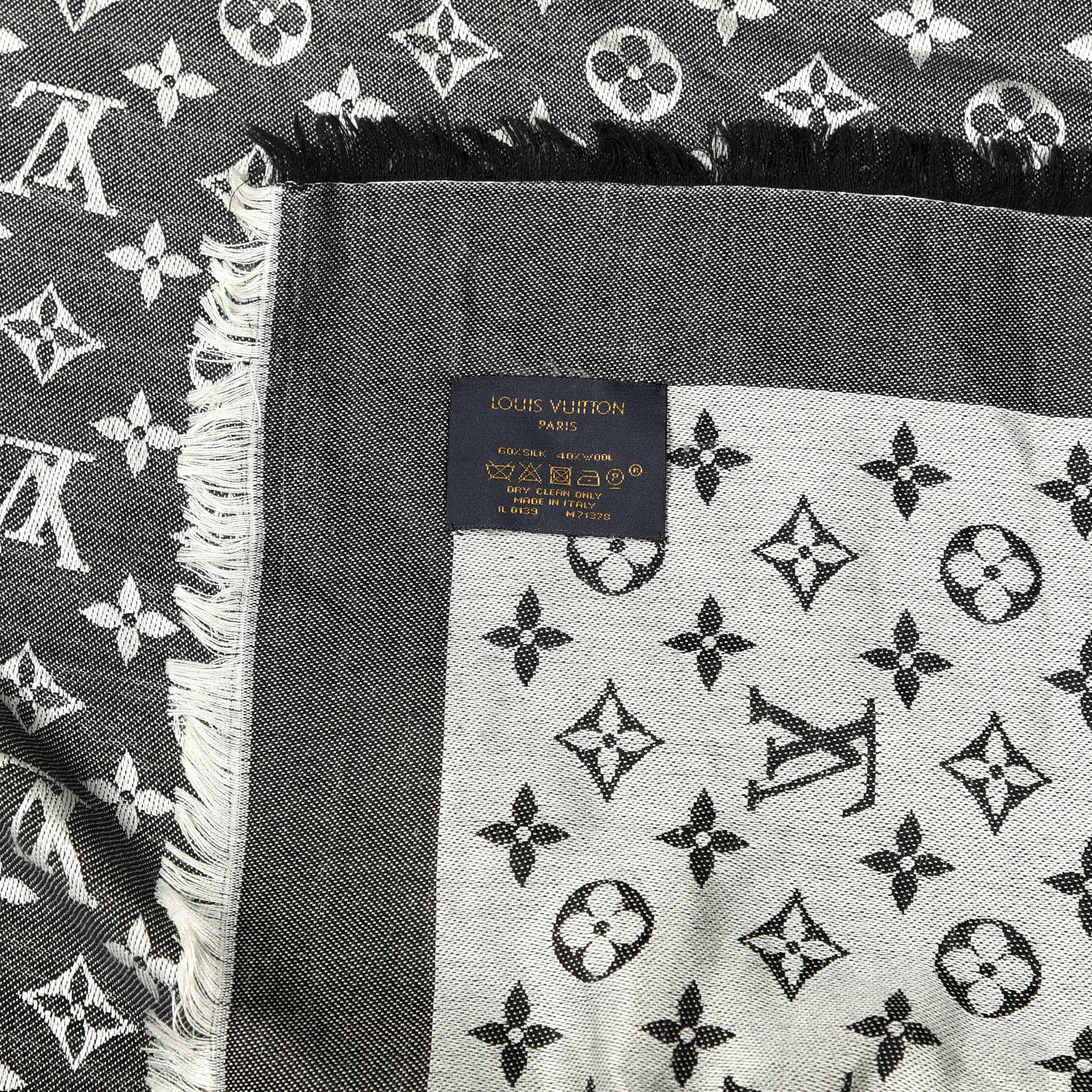 Louis Vuitton Silk Wool Monogram Denim Shawl Black 5 of 5