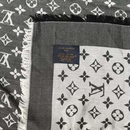 Louis Vuitton Silk Wool Monogram Denim Shawl Black 5 of 5