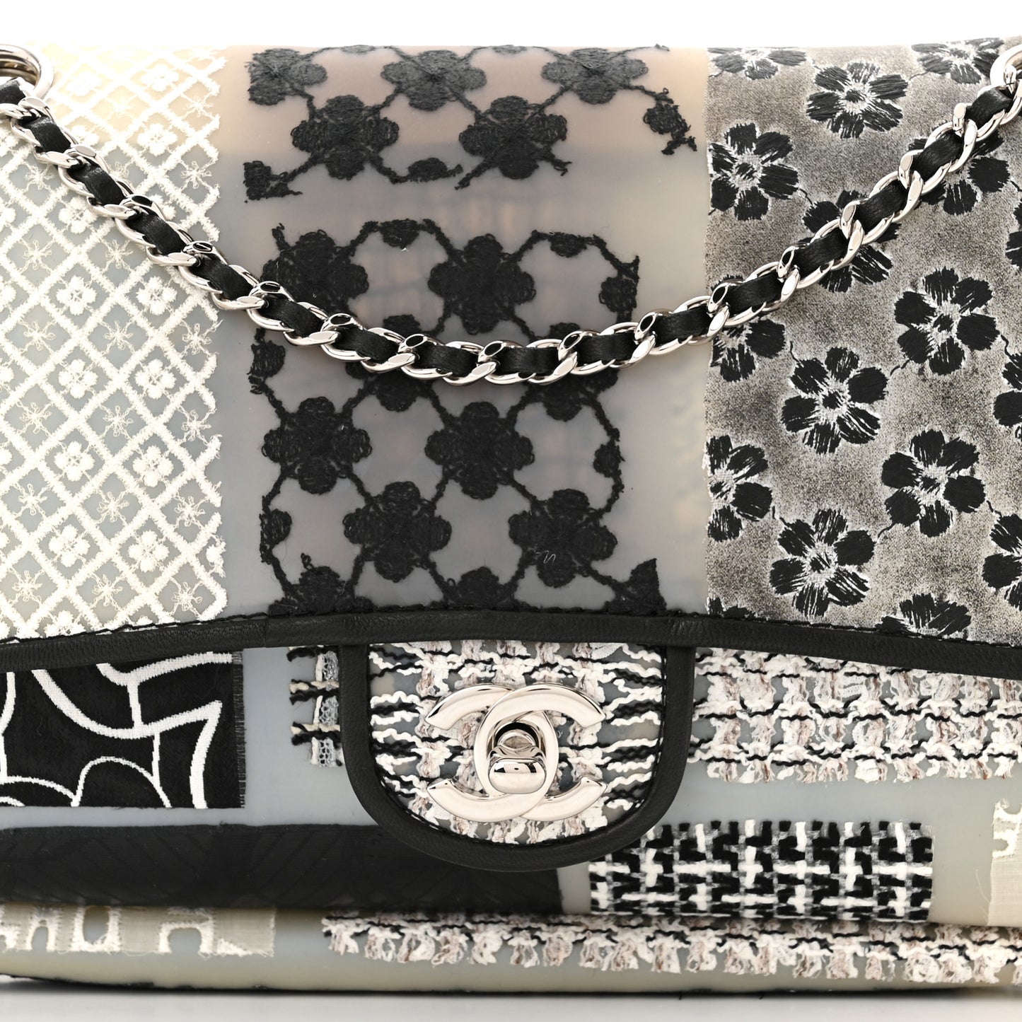 PVC Tweed Patchwork Medium Single Flap Black