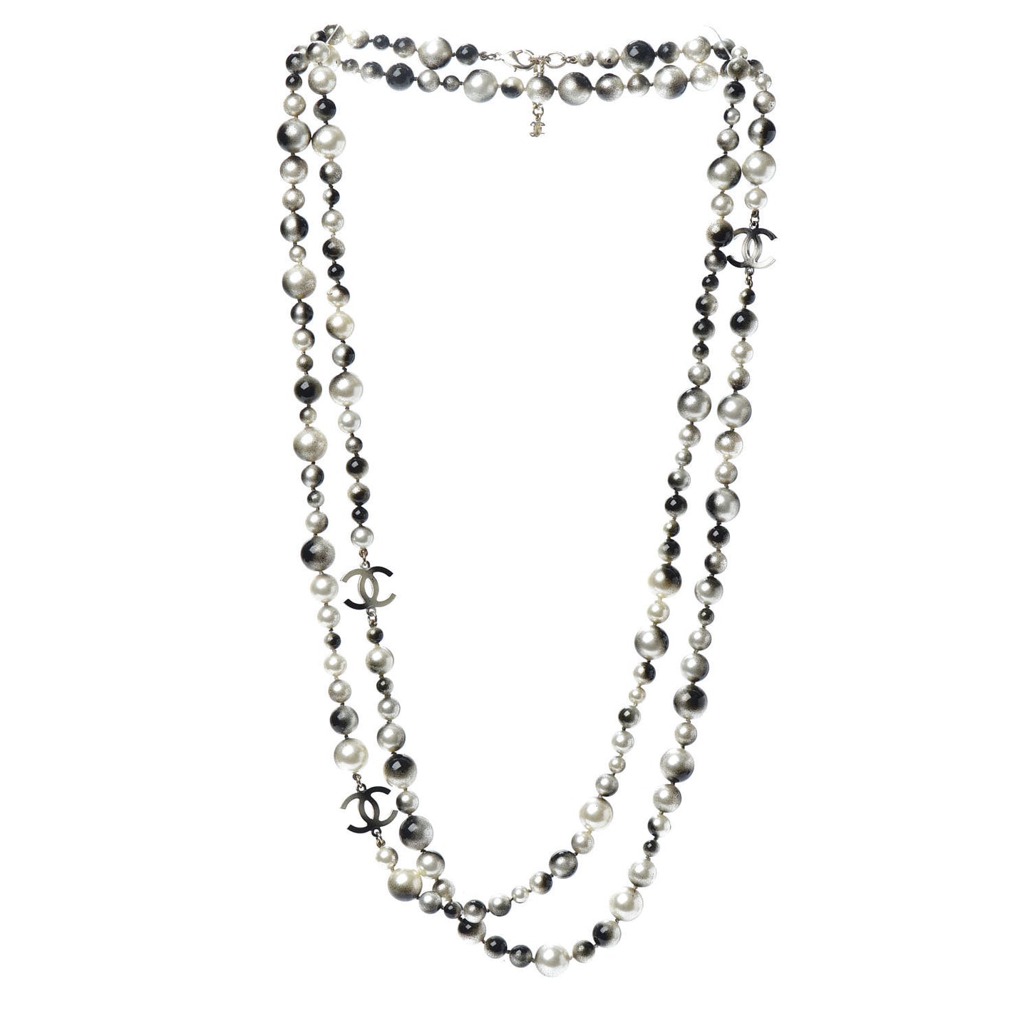 Pearl CC Long Necklace Gold White Black