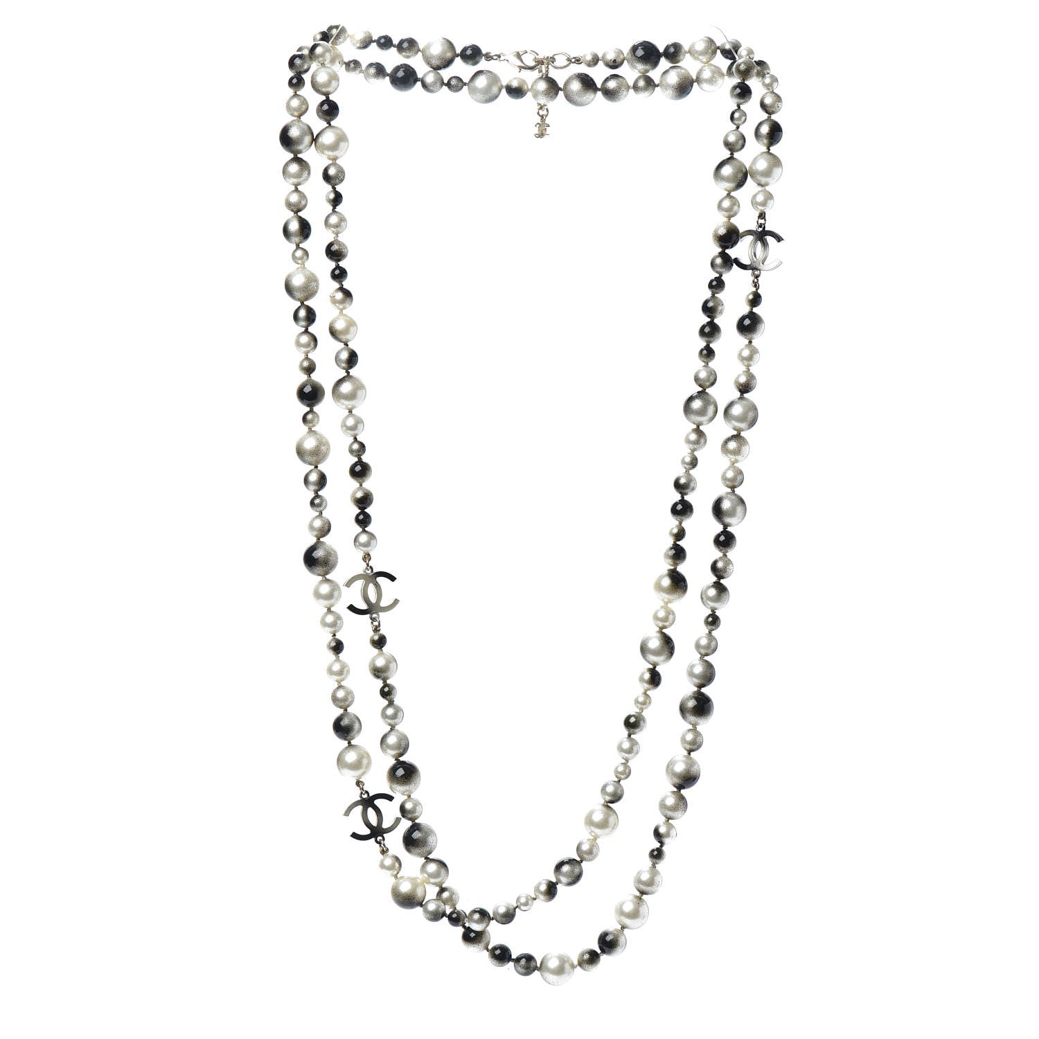 Chanel Pearl CC Long Necklace Gold White Black 3 of 4
