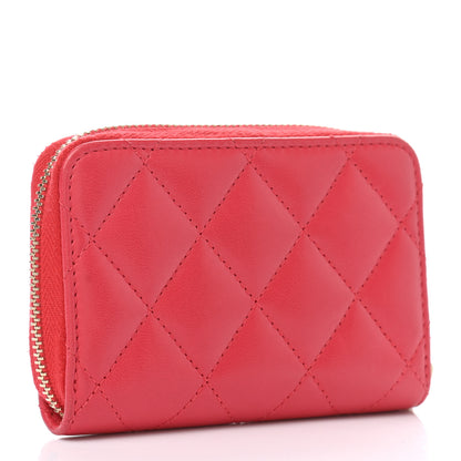 Chanel Lambskin Quilted Zip Around Coin Purse Wallet Light Red 3 of 9