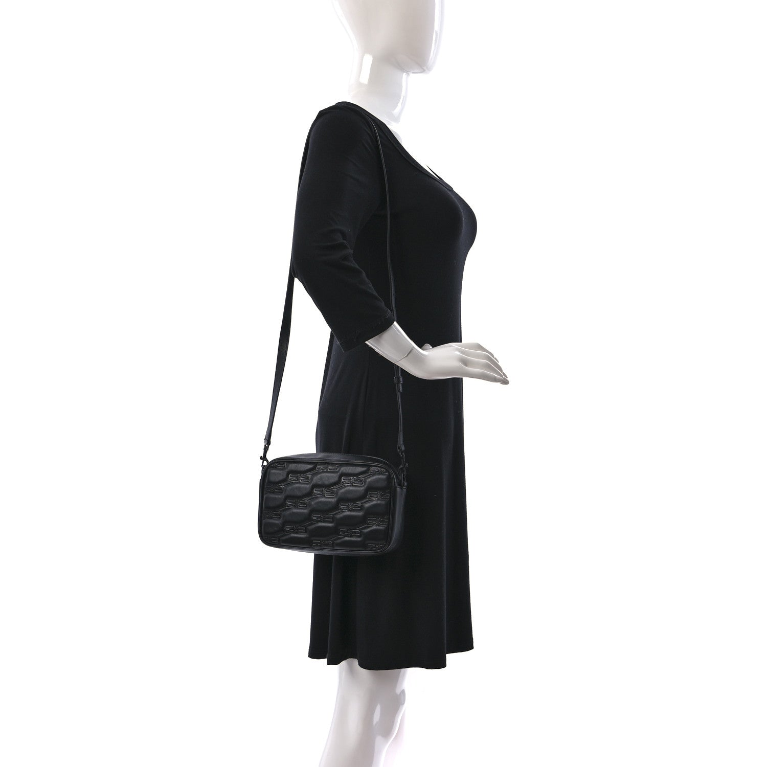 Balenciaga Nappa BB Monogram Embossed Everyday Camera Bag Black 2 of 8