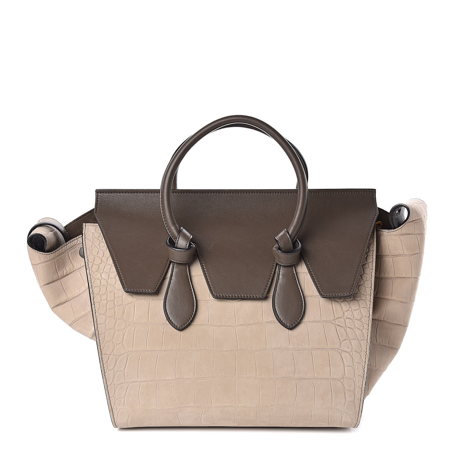 Celine Crocodile Embossed Nubuck Calfskin Small Tie Knot Tote Grey 3 of 10