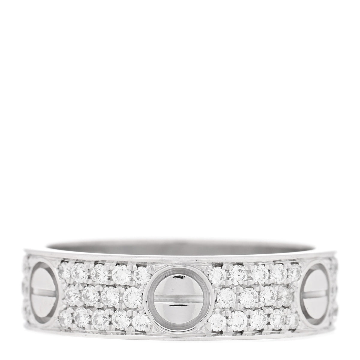18K White Gold Diamond Paved LOVE Wedding Band Ring 56 7.5