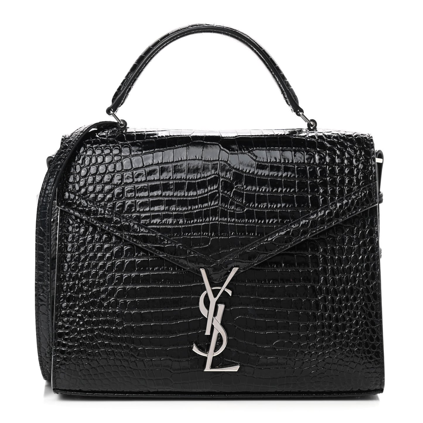 Calfskin Crocodile Embossed Medium Classic Monogram Cassandra Top Handle Black Rouge Legion