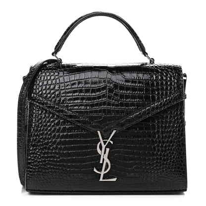 Saint Laurent Calfskin Crocodile Embossed Medium Classic Monogram Cassandra Top Handle Black Rouge Legion 1 of 8
