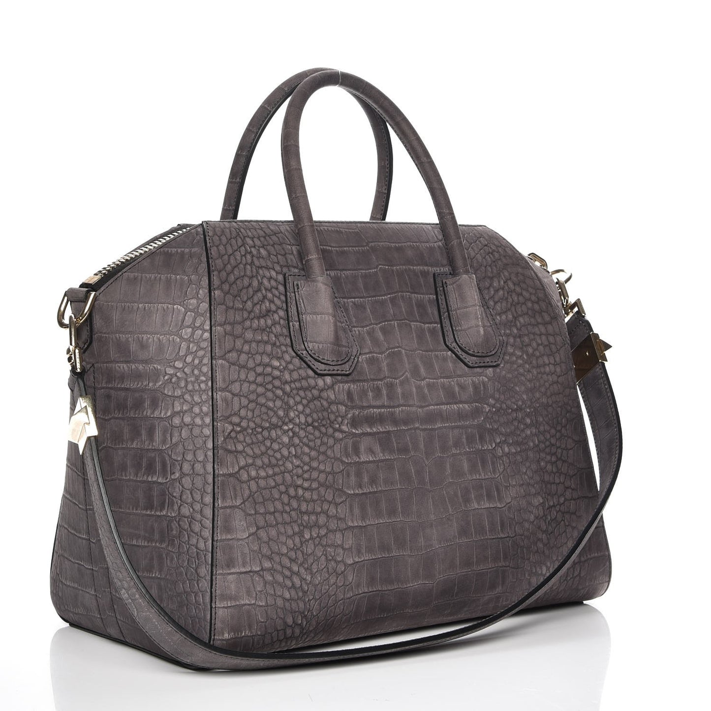 Nubuck Crocodile Embossed Medium Antigona Washed Black