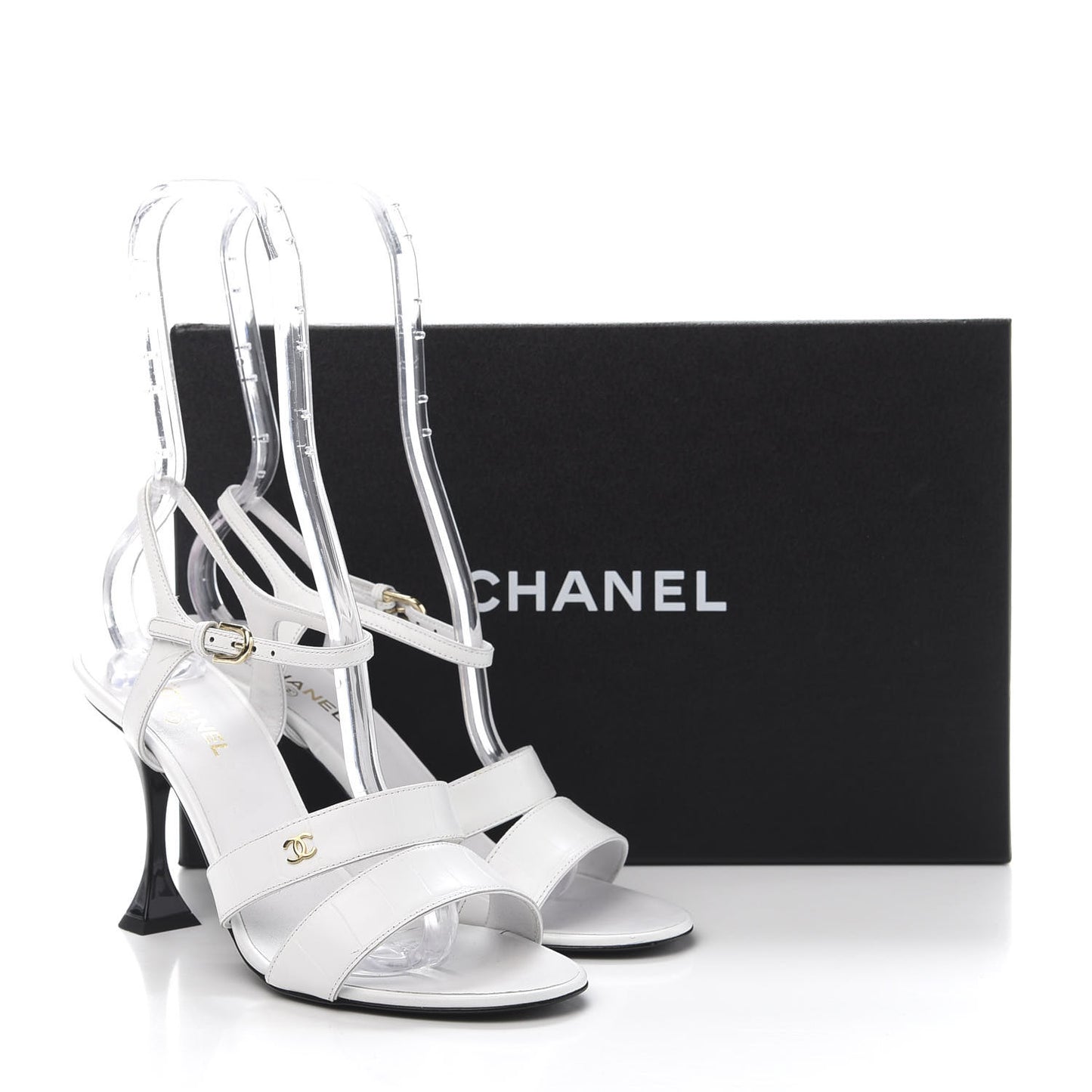 Calfskin Crocodile Embossed Sandal 38 White
