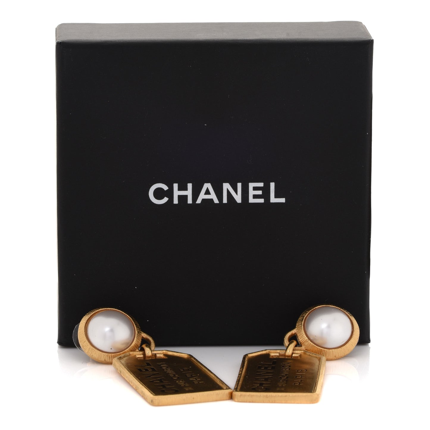 Pearl CC Tags Drop Earrings Gold