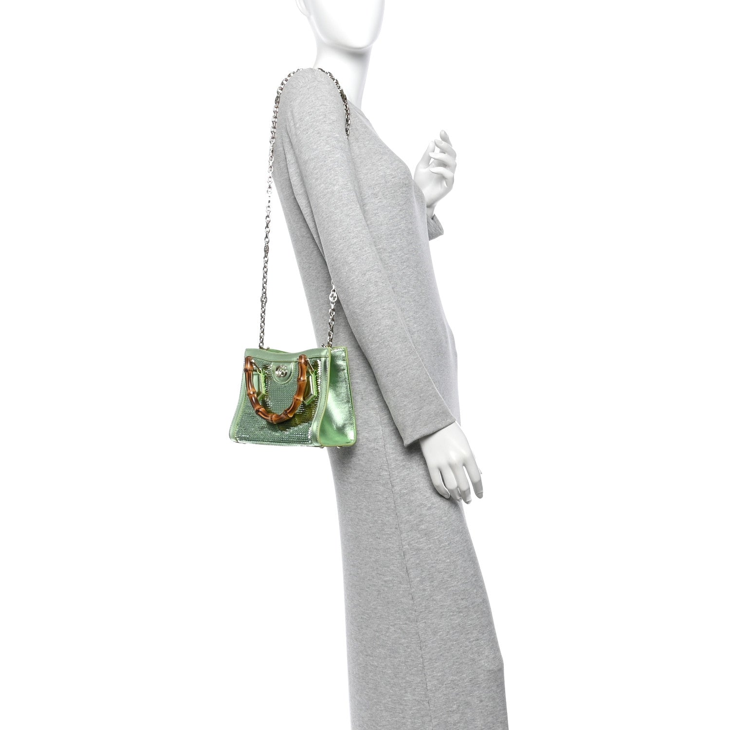 Gucci Metallic Calfskin Sequin Mini Diana Tote Bag Green 2 of 12