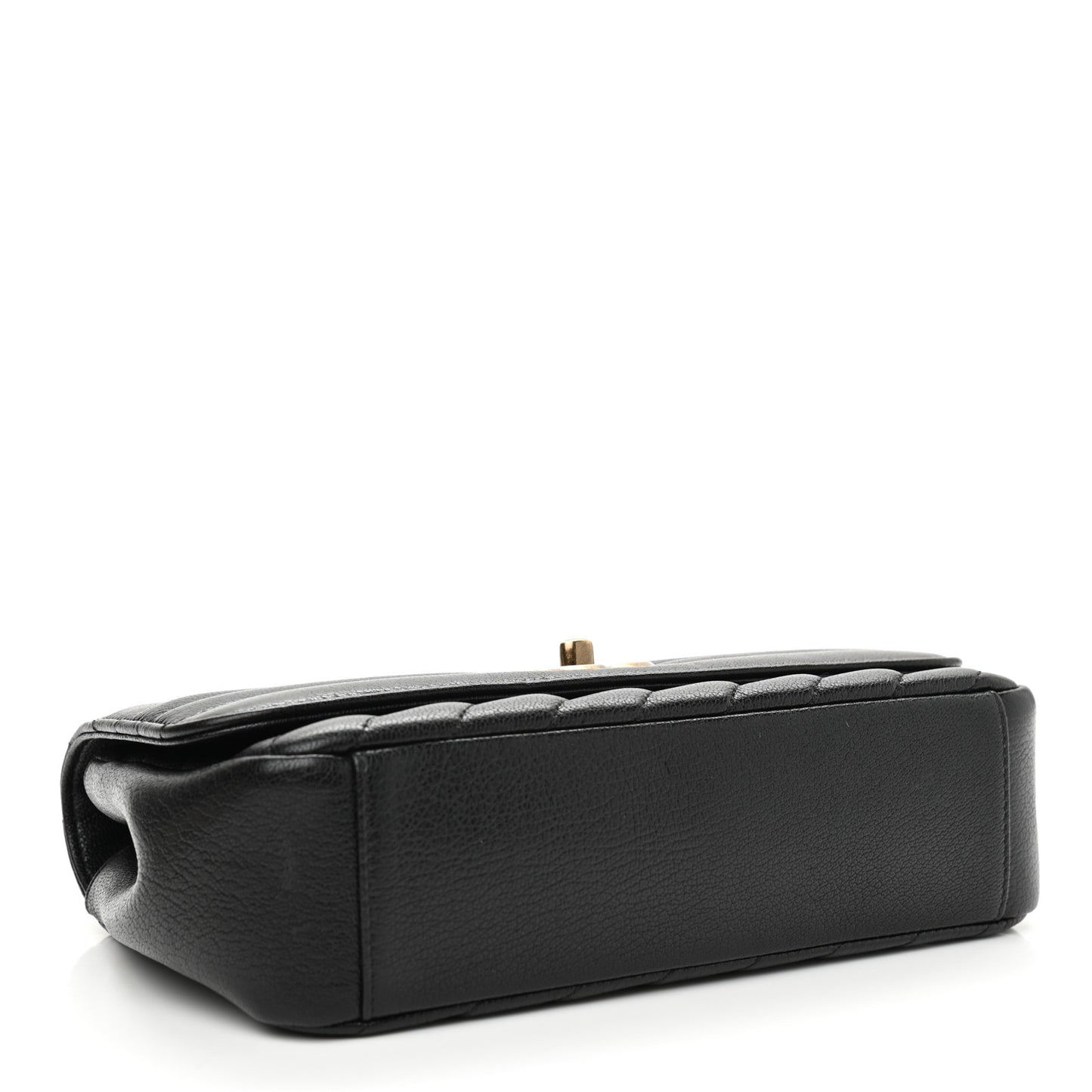 Shiny Goatskin Diagonal Quilted Small Flap Black