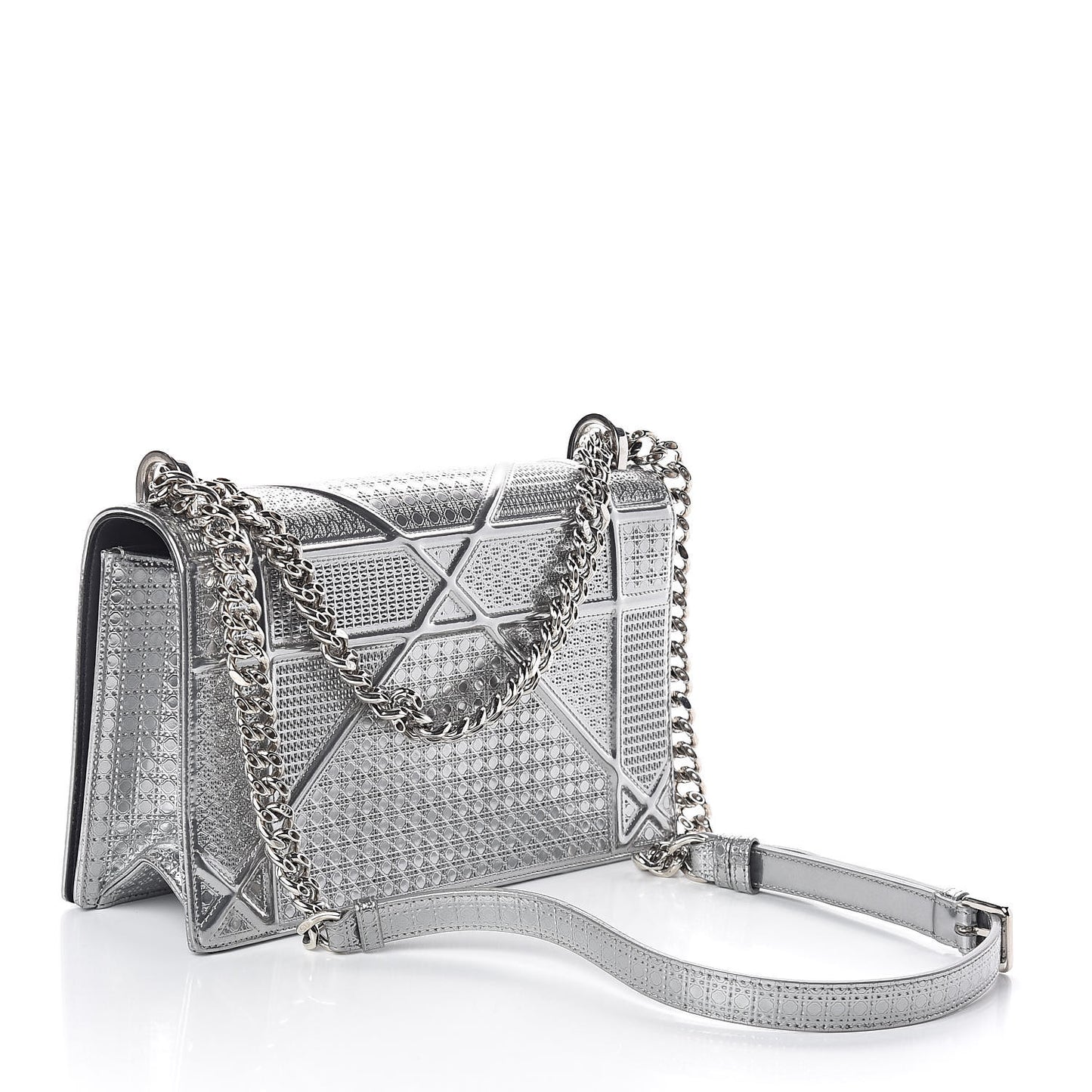 Metallic Patent Micro-Cannage Medium Diorama Flap Bag Silver