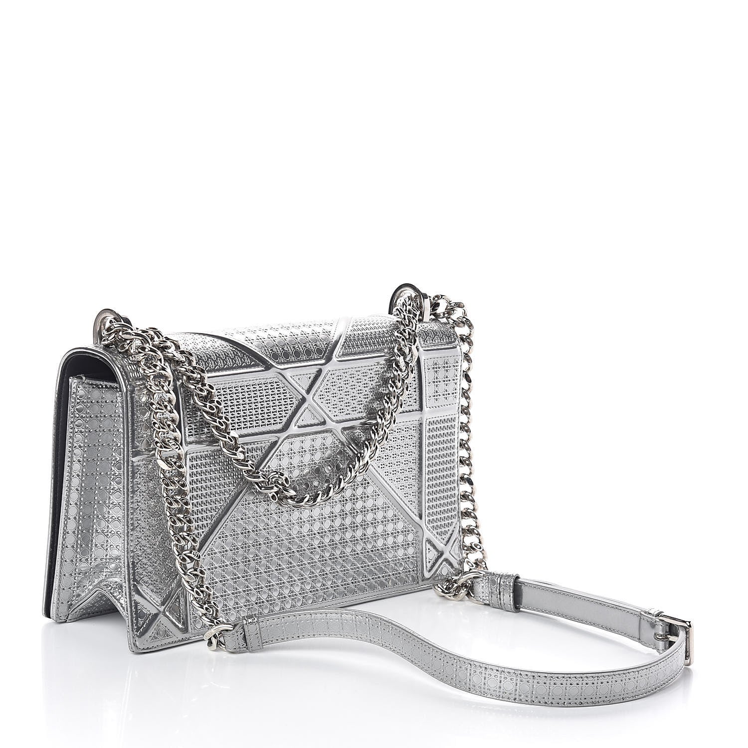 Christian Dior Metallic Patent Micro-Cannage Medium Diorama Flap Bag Silver 3 of 8
