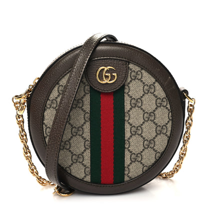 Gucci GG Supreme Monogram Web Mini Ophidia Round Shoulder Bag Brown 1 of 12
